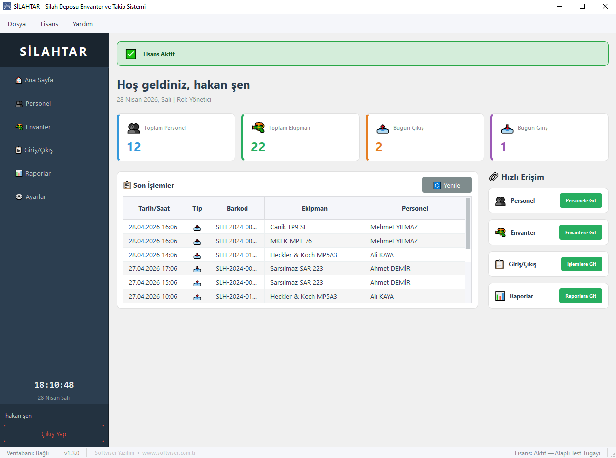 SILAHTAR Dashboard Ekran Görüntüsü