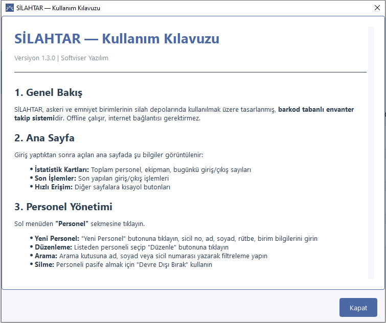 Kullanım Kılavuzu Ekranı